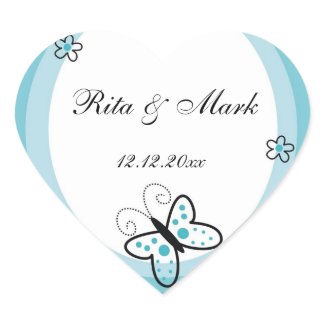 Butterfly Heart Wedding Favor Sticker::Blue sticker