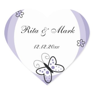 Butterfly Heart Wedding Favor Sticker::Lavender sticker