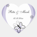 Butterfly Heart Wedding Favor Sticker::Lavender