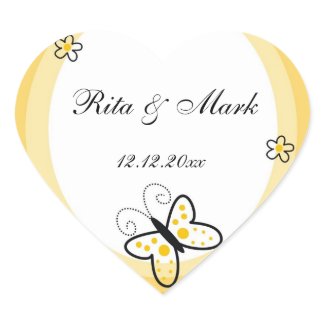 Butterfly Heart Wedding Favor Sticker::Yellow sticker
