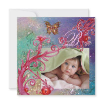 BUTTERFLY IN BLUE, BABY BOY SHOWER Photo Template Custom Invitation