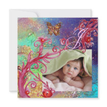 BUTTERFLY IN BLUE, BABY BOY SHOWER Photo Template Invitations