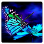 Butterfly in Blue Light Clock