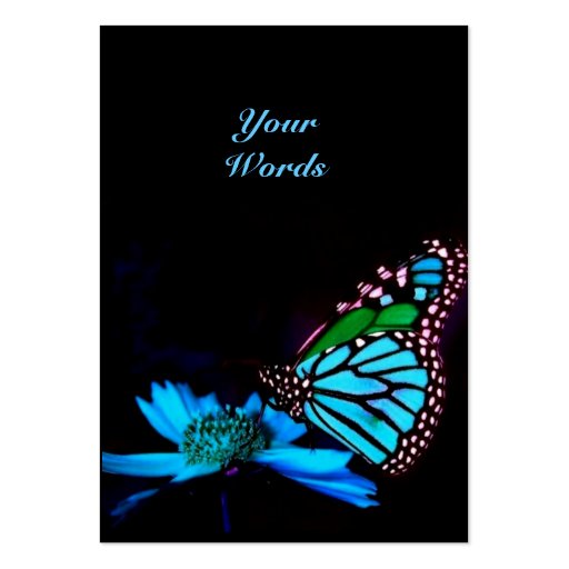 Butterfly in Blue Light -Vertical Gift Tag Business Cards (back side)