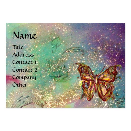 BUTTERFLY IN GOLD AND BLUE GREEN SPARKLES,teal Business Card (front side)