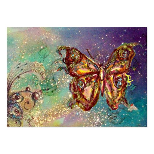 BUTTERFLY IN GOLD AND BLUE GREEN SPARKLES,teal Business Card (back side)