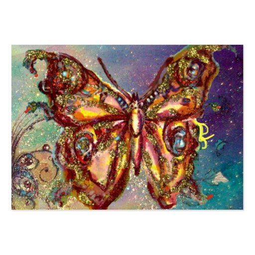 BUTTERFLY IN GOLD YELLOW PURPLE GREEN SPARKLES BUSINESS CARD TEMPLATES (back side)