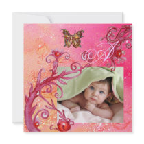 BUTTERFLY IN PINK, BABY GIRL SHOWER Photo Template Personalized Invitations