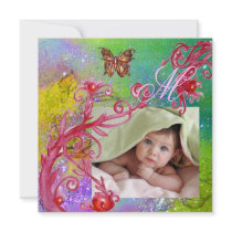 BUTTERFLY IN PURPLE, BABY SHOWER Photo Template Personalized Announcement