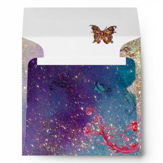 BUTTERFLY IN SPARKLES 2 blue green red envelope