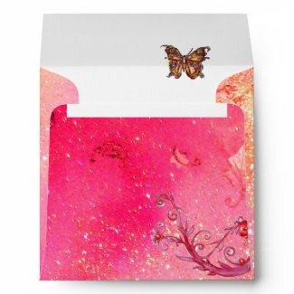 BUTTERFLY IN SPARKLES 2 pink red envelope