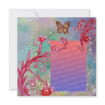 BUTTERFLY IN SPARKLES Blue Wedding Photo Template Invitations
