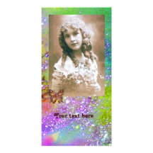 BUTTERFLY IN SPARKLES bright purple green blue Customized Photo Card