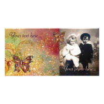 BUTTERFLY IN SPARKLES,yellow,red brown Customized Photo Card