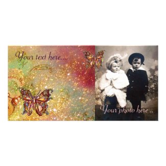 BUTTERFLY IN SPARKLES,yellow,red brown Customized Photo Card