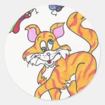 Butterfly Kitty Round Sticker