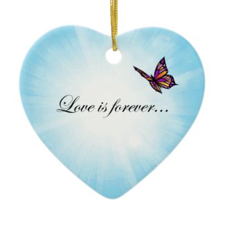 Butterfly "LOVE is Forever" Double-Sided Heart Ceramic Christmas Ornament