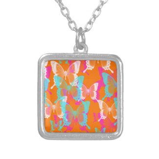 butterfly LsD in orange background Square Pendant Necklace