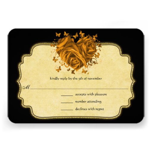 Butterfly Metallic Gold Heart Gold Faux Parchment Personalized Invitation