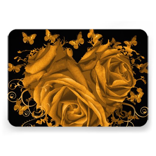 Butterfly Metallic Gold Heart Gold Faux Parchment Personalized Invitation