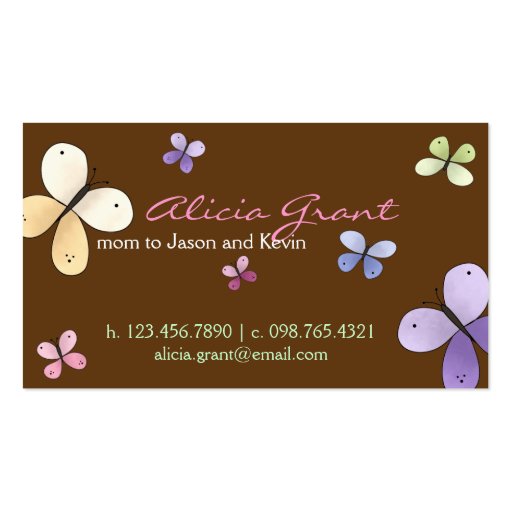 Butterfly Mommy Card Business Card Templates (front side)