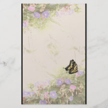 Butterfly Morning Glory Flowers Stationery