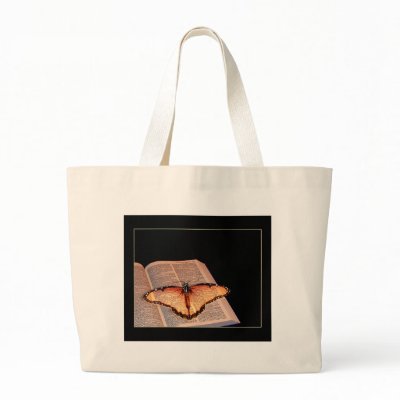 butterfly on book canvas bag by judymarieswan