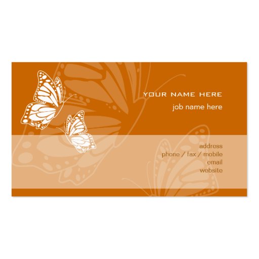 Butterfly on Burnt Orange Elegant Modern Simple Business Card Template (back side)
