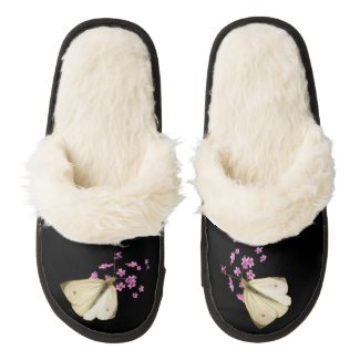 Butterfly on Flowers Pair of Fuzzy Slippers