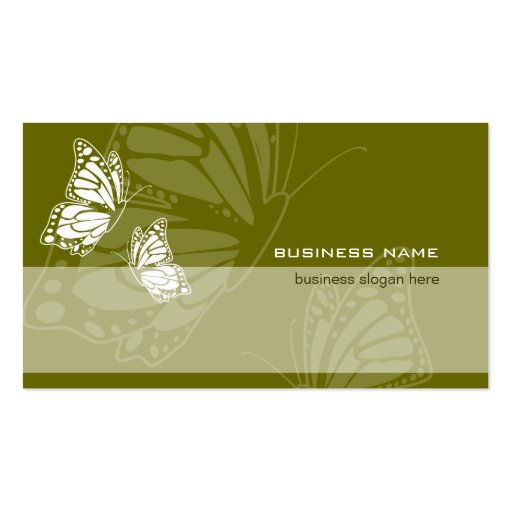 Butterfly on Olive Green Elegant Modern Simple Business Cards (front side)