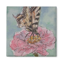 Butterfly on Pink Magnet
