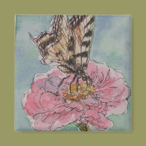 Butterfly on Pink Magnet magnets