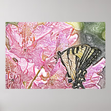 Butterfly on pink rhododendron flower canvas print