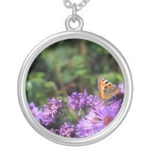 Butterfly on purple flowers necklace