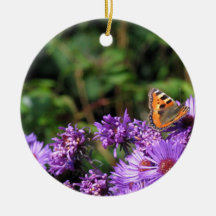Butterfly on purple flowers ornament