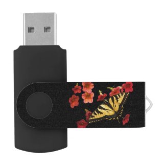 Butterfly on Red Flower Swivel USB 2.0 Flash Drive