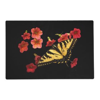 Butterfly on Red Flowers Laminated Placemat
