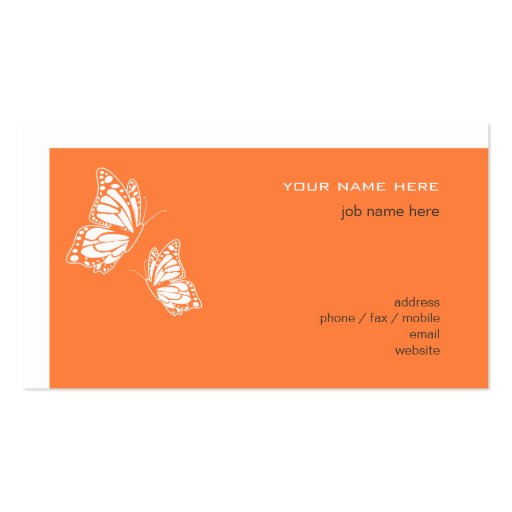 Butterfly Orange & White Elegant Modern Simple 2 Business Card (back side)