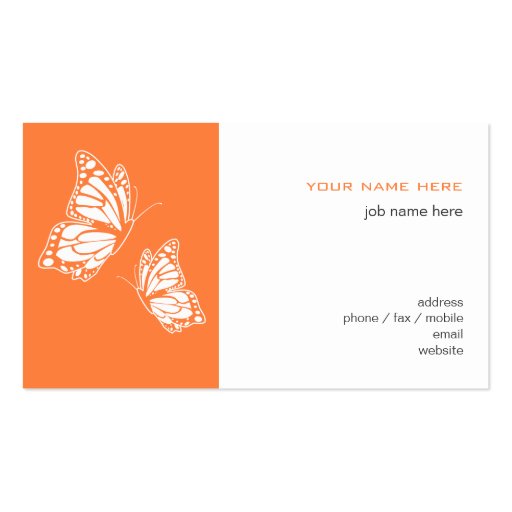 Butterfly Orange & White Elegant Modern Simple Business Cards (back side)