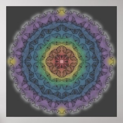 Butterfly Outline Mandala Over Rainbow 1 Poster by robert coyne
