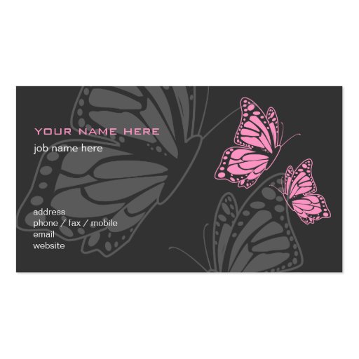 Butterfly Pink & Dark Elegant Modern Business Card (back side)