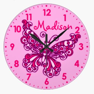 Butterfly Pink Girly Wall Clock