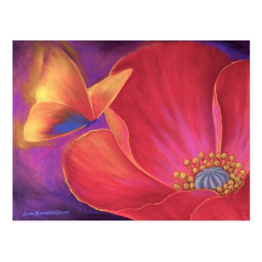 Butterfly Pink Poppy Art - Multi Postcard