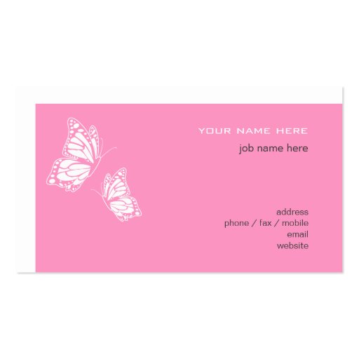 Butterfly Pink & White Elegant Modern Simple 2 Business Card Templates (back side)