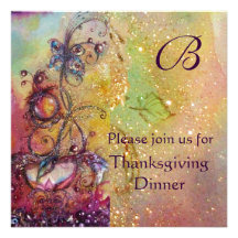 BUTTERFLY PLANT MONOGRAM Thanksgiving Dinner Ice Custom Invite