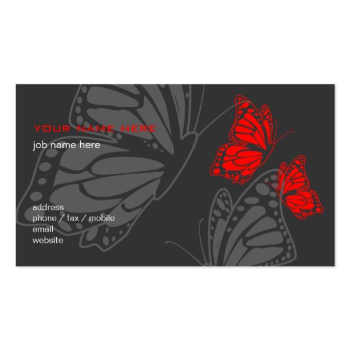 Butterfly Red & Dark Elegant Modern Business Cards (back side)