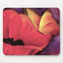Butterfly Red Poppy Art Floral Painting - Multi mousepads