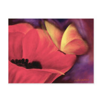 Butterfly Red Poppy Art Floral Painting - Multi Postcards