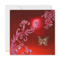 BUTTERFLY RED RUBY bright pink invitation