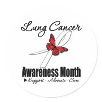 Butterfly Ribbon - Lung Cancer Awareness Month stickers by cancerapparel Butterfly Ribbon - Lung Cancer Awareness Month stickers